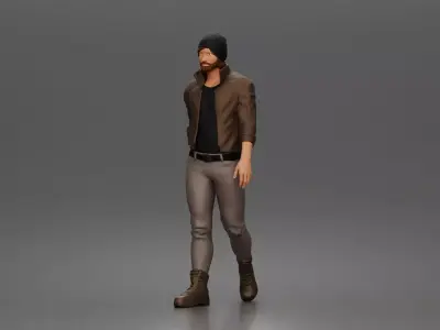 Urban explorer walking in beanie jacket fitted pants and boots 3D print model