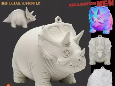 Cute Triceratops Keychain 3D Printable Dinosaur Model 3D print model