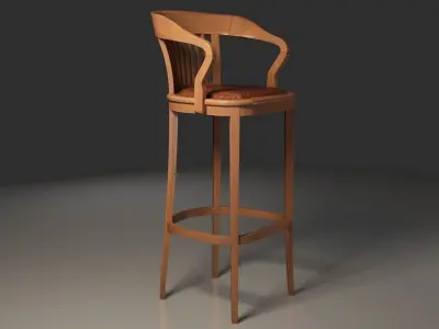 Antique wooden bar chair with sleeves 3D model