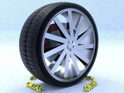 ORTAS CAR RIM 35 GAME READY RIM TIRE AND DISC 3D model