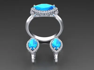 Engagement ring and earring set 3D model
