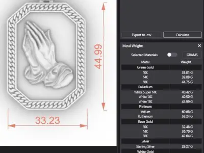 Praying Hands Pendant - Cuban Rim - Plain Back 3D print model