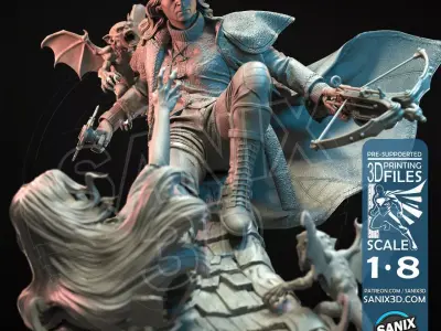 Gothic Vampire Hunter Rooftop Diorama STL Multi Part 1 8 Scale 3D print model