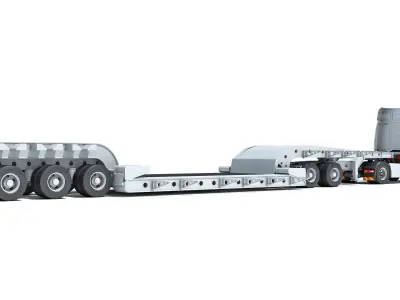 Truck with Lowboy Trailer 3D model shop