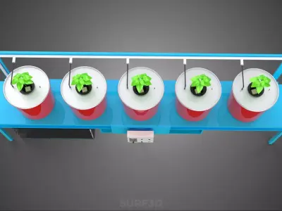 IOT SMART CONTROL DUTCH BUCKET HYDROPONIC SYSTEM SETUP PLANT POT 3D model