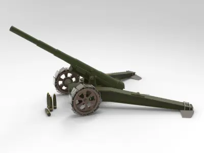 Animetrd Lowpoly Game Ready French 15-mm World war 2 Cannon Low-poly 3D model