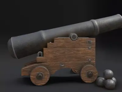Old medieval Cannon Mortar with pbr textures Low-poly 3D model
