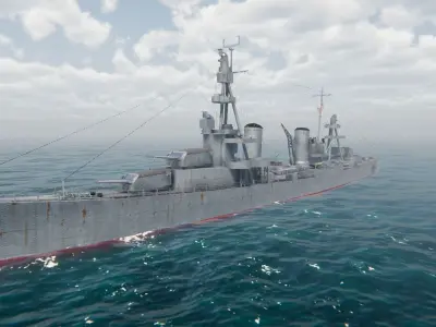 USS Pensacola CA 24 with  4 LODs and Hitbox Free low-poly 3D model