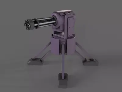 PBR Turret Gun 04 Purple Low-poly 3D model