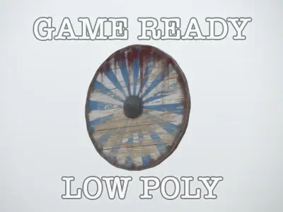 Striped Viking Medieval Shield LP PBR game ready 3x colour Low-poly 3D model