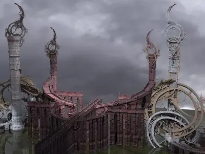 Steampunk Clock garden stairways  3D model