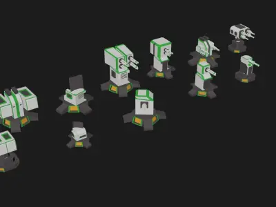 Turret Weapon Pack - 12 Guns Low-poly 3D model