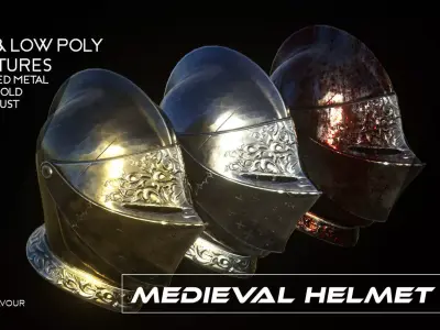Medieval Metal Helmet with Ornaments 3D model
