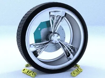 ORTAS CAR RIM 25 GAME READY RIM TIRE AND DISC 3D model