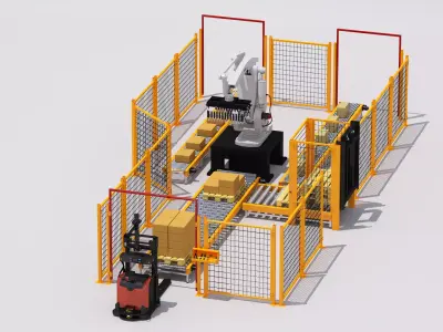 Palletizing Cell and Autonomous Forklift 3D model
