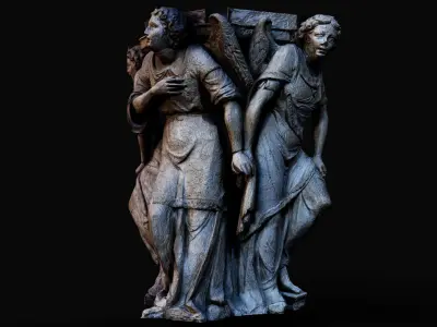  ancient column top part sculpture figures PBR photogrammetry Low-poly 3D model