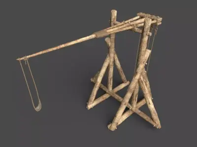 Medieval mangonel catapult Low-poly 3D model
