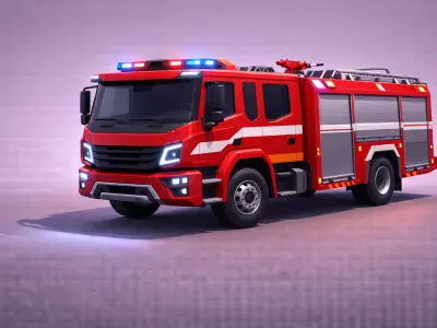 Low Poly Modern Fire Truck Vehicle Model PBR Texture Low-poly 3D model