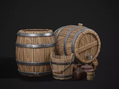 Stylized Medieval Tavern Set Low-poly 3D model