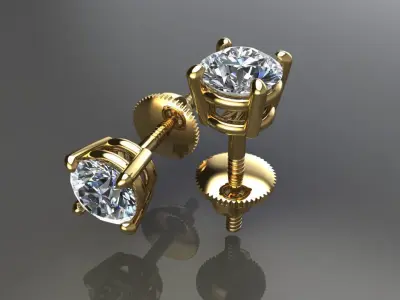 4-Prong Solitaire Earring 4MM 3D print model