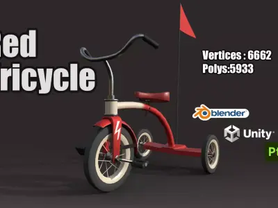 Red Tricycle Low-poly 3D model