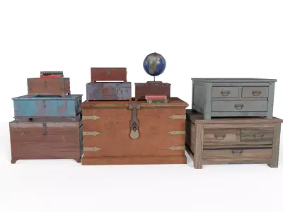 Wooden Chest Box Low-poly 3D model