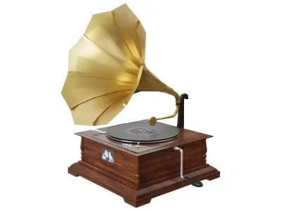 Gramophone golden Low-poly 3D model