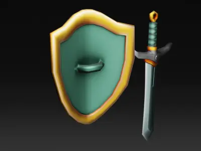 low-poly shield and sword - game ready Free low-poly 3D model
