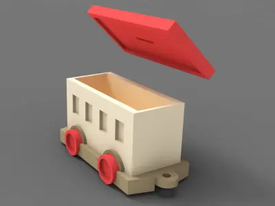 Wooden train toy piggy bank money box 3D model