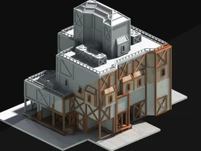 Medieval Low Poly Building Castle Wooden Village Stone House 24 Low-poly 3D model