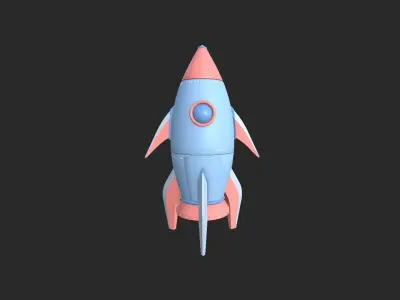 Cartoon Spaceship 03 Pink Blue - Spacecraft Vehicle SciFi Low-poly 3D model