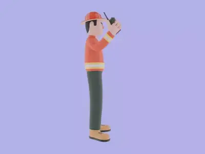 Stylized 3D Firefighter Talking on Radio - Cartoon Male Hero 3D model