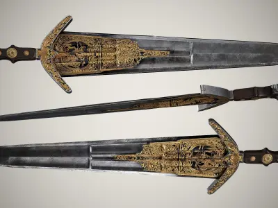 Cinquedea Short Sword Low-poly 3D model