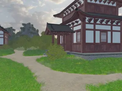 Coastal Village On Island 3D model