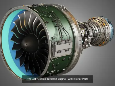 PW GTF Geared - PW F100 - 220 - Turbofan Engines 2 in 1 3D Model Collection