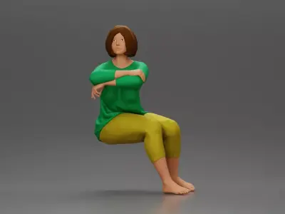 Calm woman sits midair with grace arms folded legs crossed 3D print model