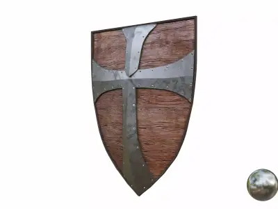 Medieval crusader wooden shield  Low-poly 3D model