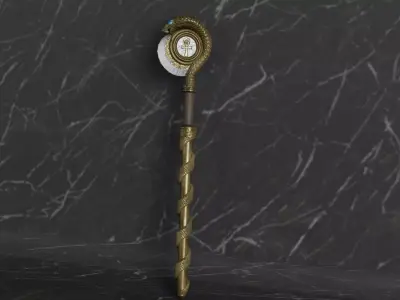 Staff01 golden wand Free low-poly 3D model