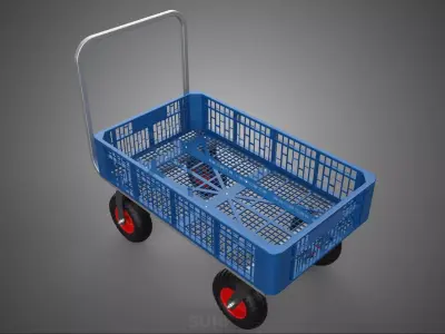 PUSHCART CRATE GRID TUB WAGON TROLLEY 4 FOUR SWIVEL CASTER WHEEL 3D model