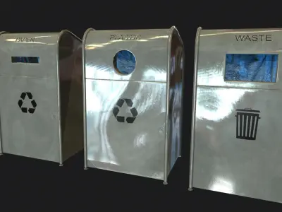 Industrial Small Trash Recycle Bins Low-poly 3D model