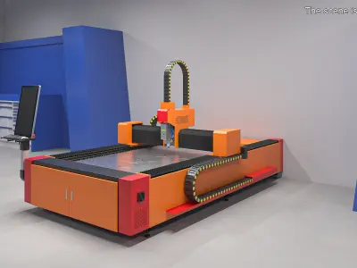 Laser Cutting Machine with Steel Detail Rigged 3D model