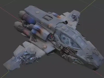Damaged Sci-Fi Spaceship Shuttle Wreck Game Ready PBR Low-poly 3D model