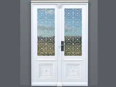 White door with glass and forged grille 3D model
