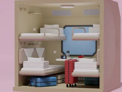 Lowpoly Sleeper Train Interior Low-poly 3D model