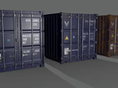 PBR 20 ft Shipping Cargo Container Version 2 - Blue Dark Low-poly 3D model
