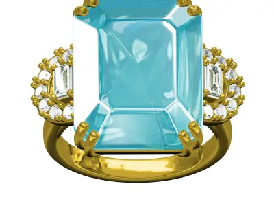 Antique Aquamarine Emerald Cut Diamond Cocktail Ring 3D print model