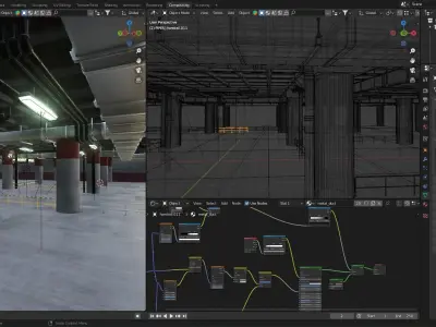 3D Render of Basement Underground Parking Area 3D model