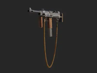 Steampunk WW2 inspired low poly submachine gun Low-poly 3D model