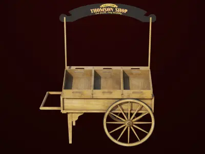 Wooden Wagon Cart07 All PBR Textures Included Low-poly 3D model