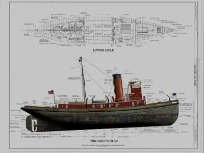 Hercules Tug Ship - 1907 Low-poly 3D model
